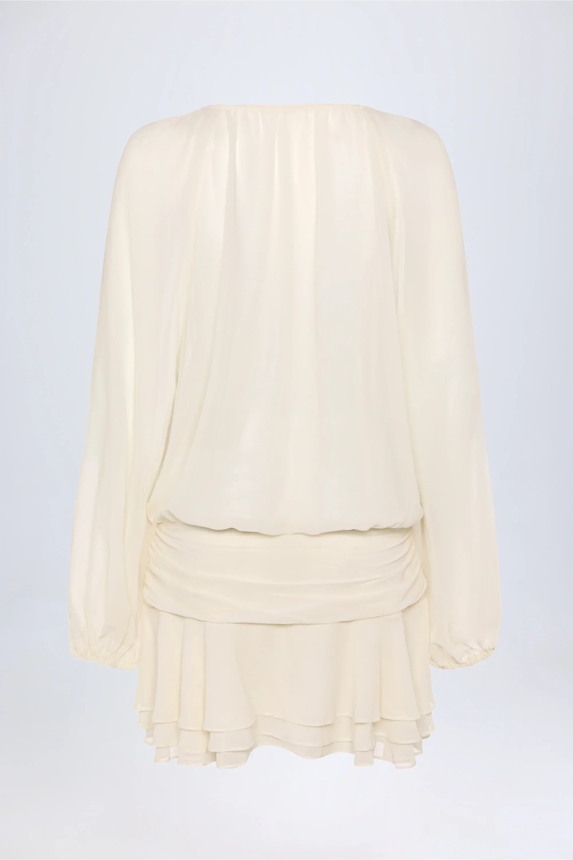 Lace-Up Balloon-Sleeve Mini Dress in Ivory