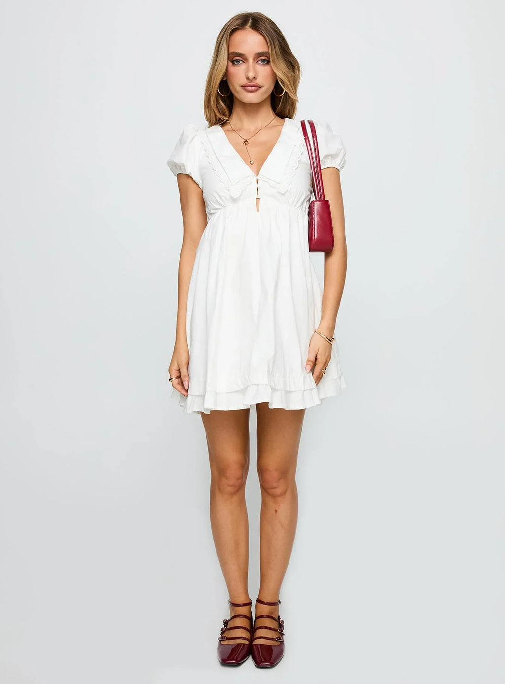 Sailoh Puff Sleeve Baby Doll Mini Dress White