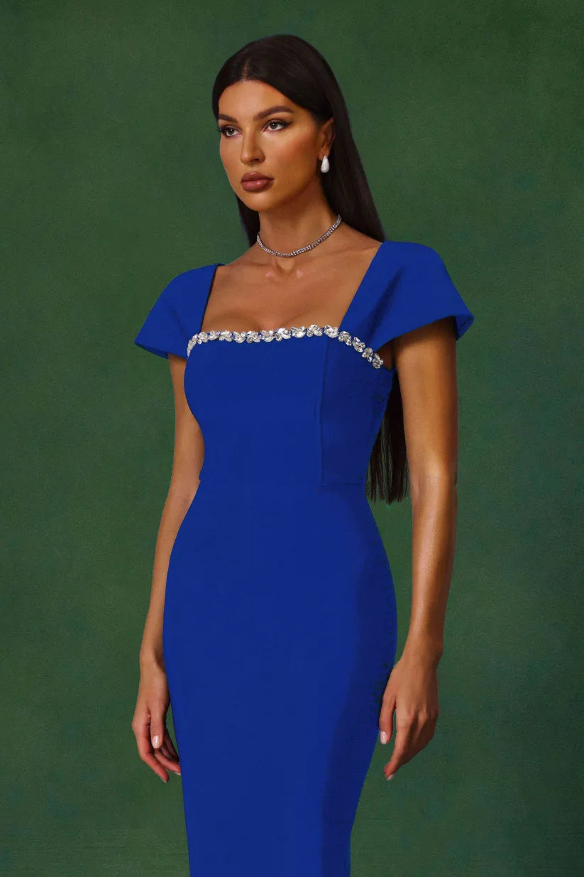 Romelle Diamond Bandage Maxi Dress – Short Sleeve Elegant Gown