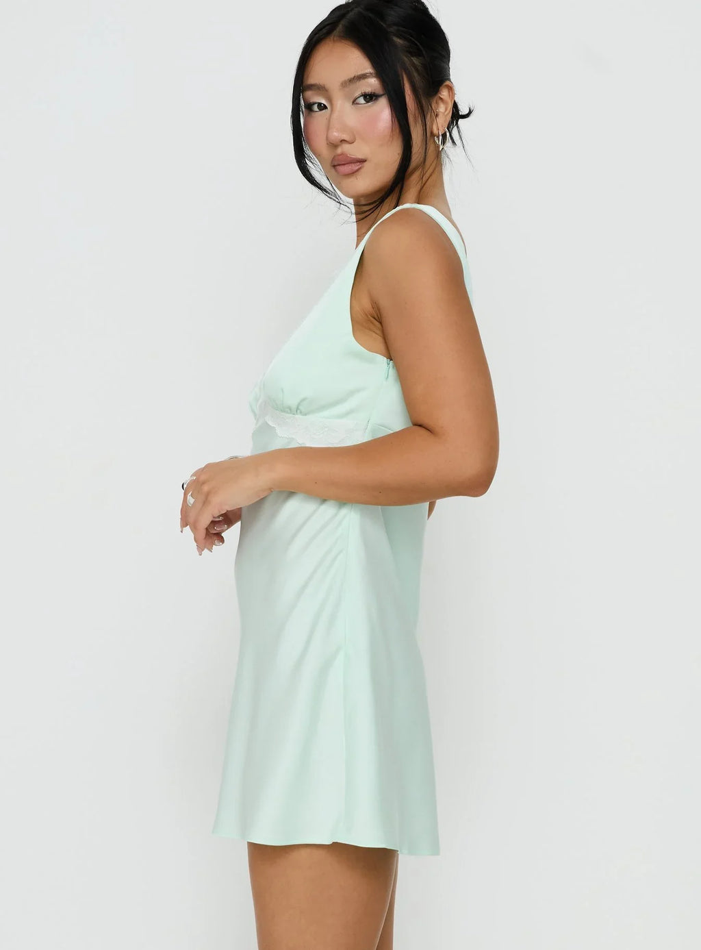 Laurelia Lace V Neck Mini Dress Jelly Mint