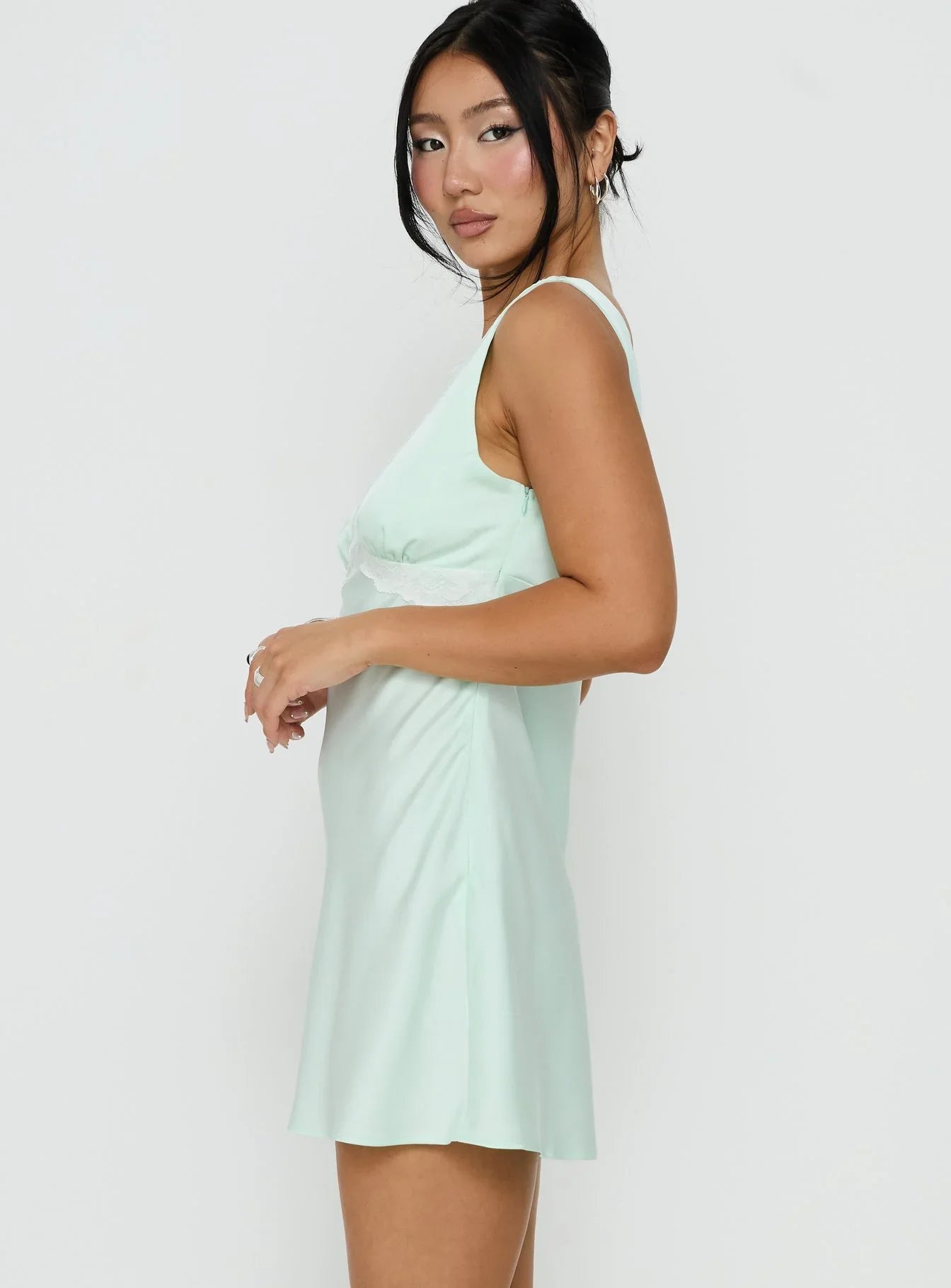 Laurelia Lace V Neck Mini Dress Jelly Mint