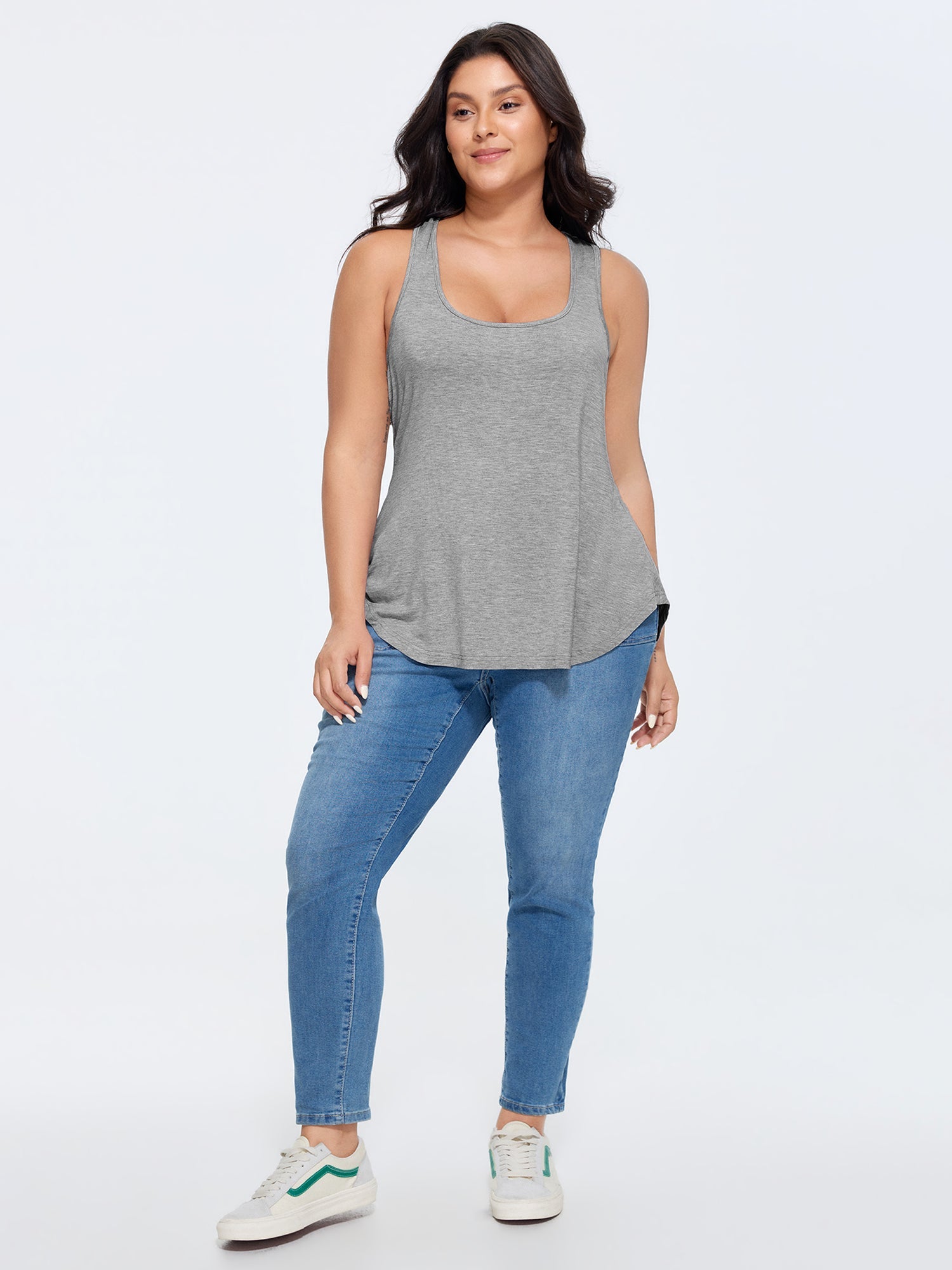 Supersoft Stretchy Curvy Hem Plain Tank Top