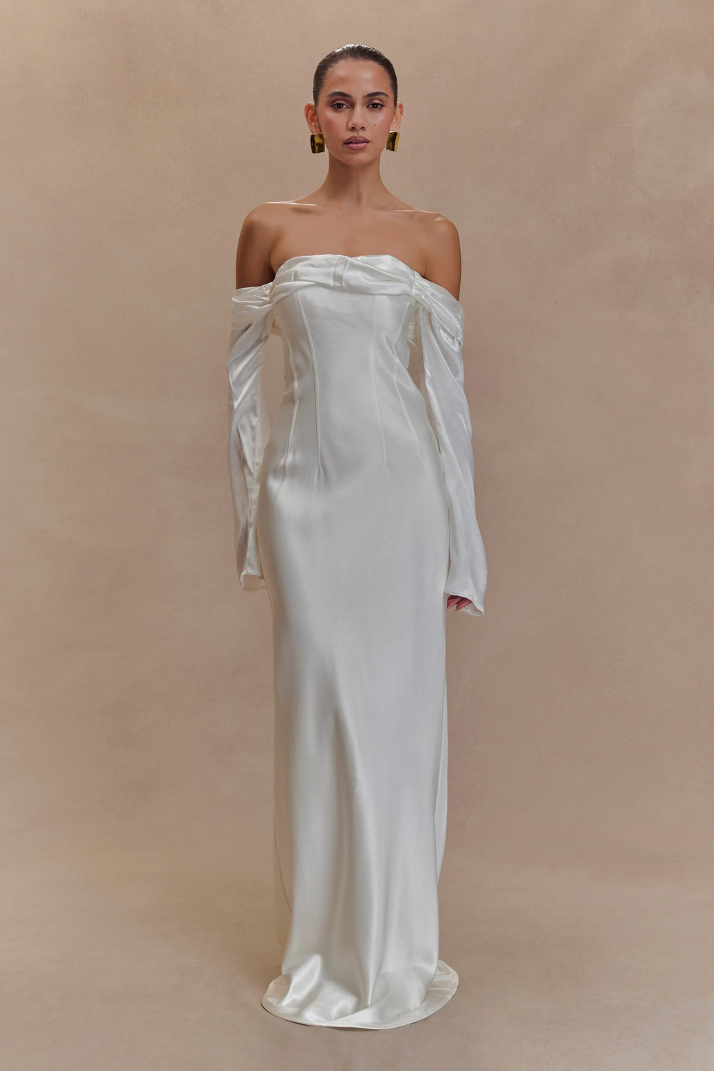 Giselle Off Shoulder Cowl Neck Maxi Dress - White