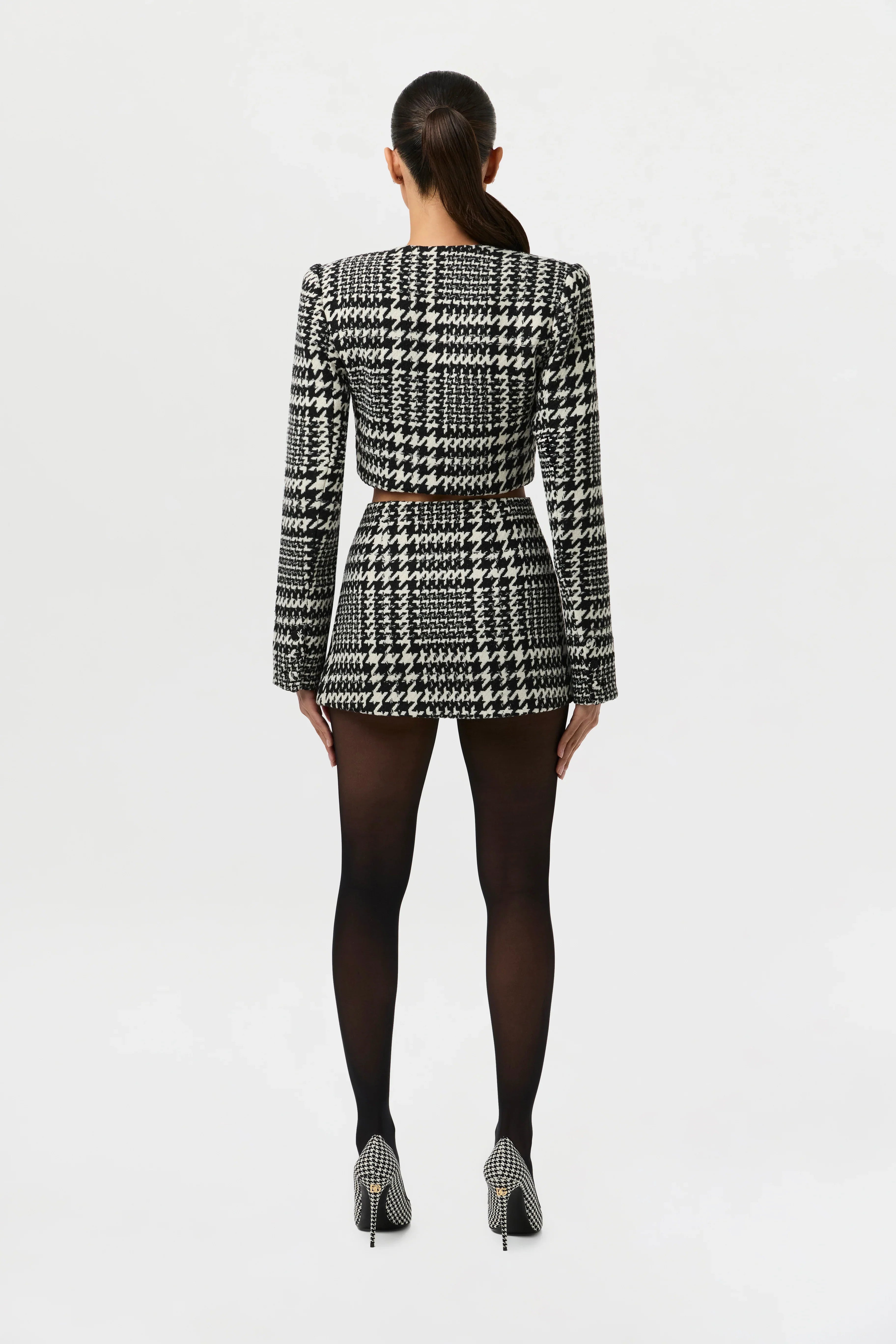 Houndstooth Plaid Mini Skirt