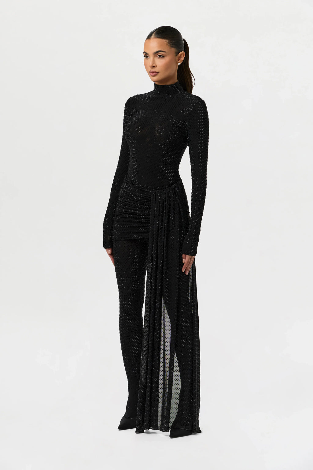 Crystal Ruched Drape Mini Skirt