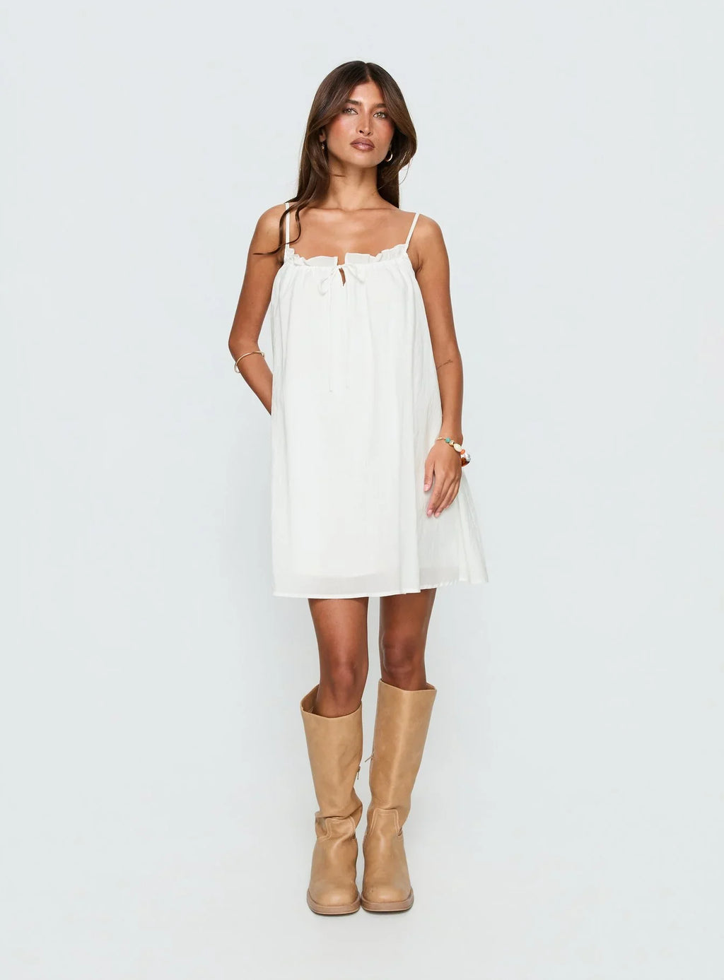 Kind Of Wonderful Tie Detail Baby Doll Mini Dress White
