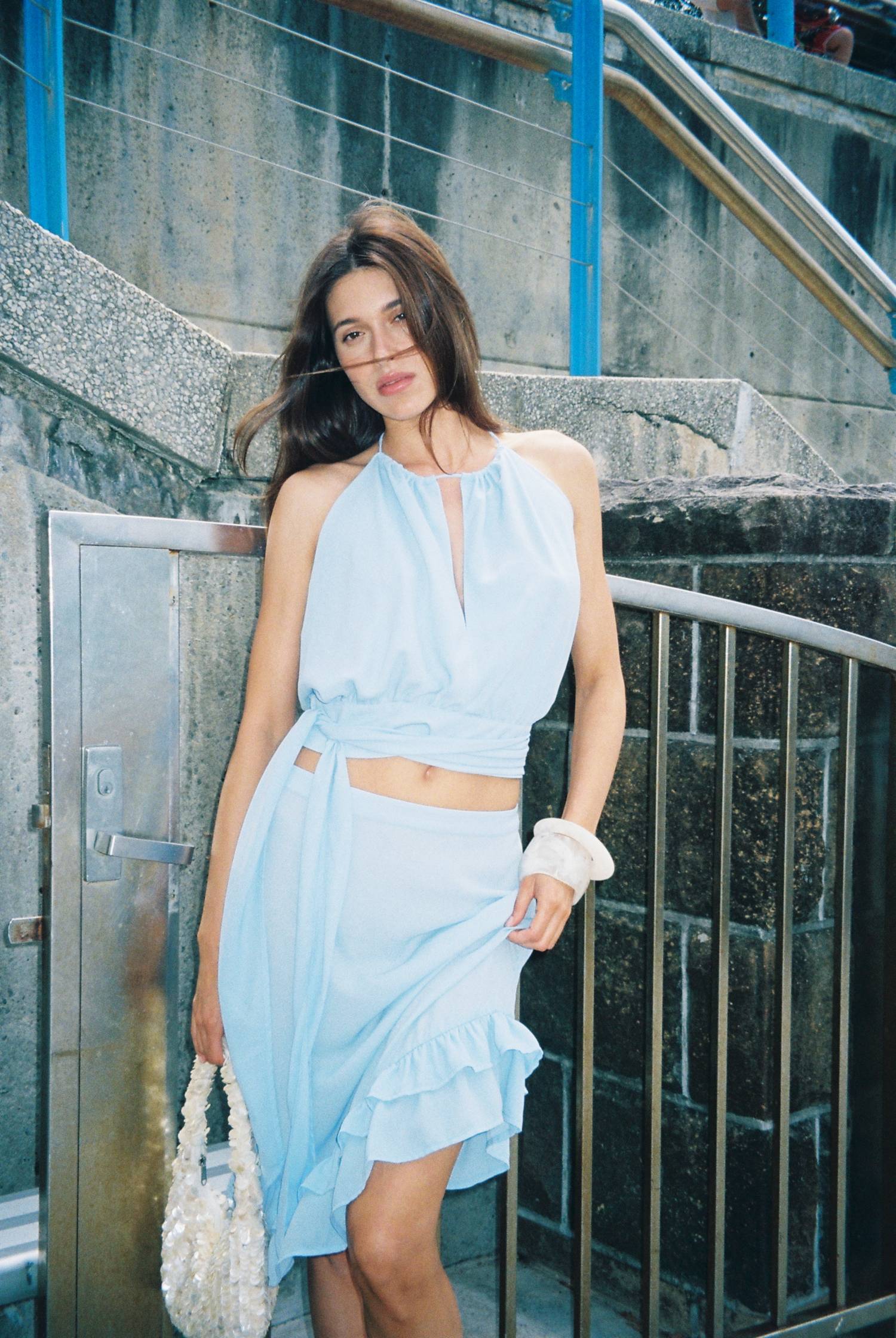 Draped Halter Top | Baby Blue