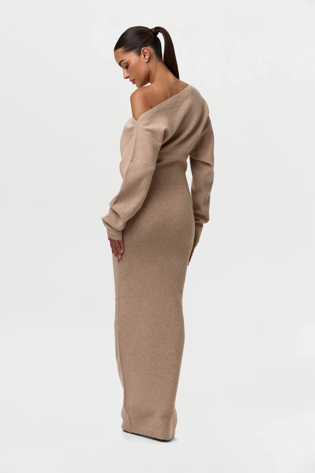 Knit Off-Shoulder Sweater Maxi Dress