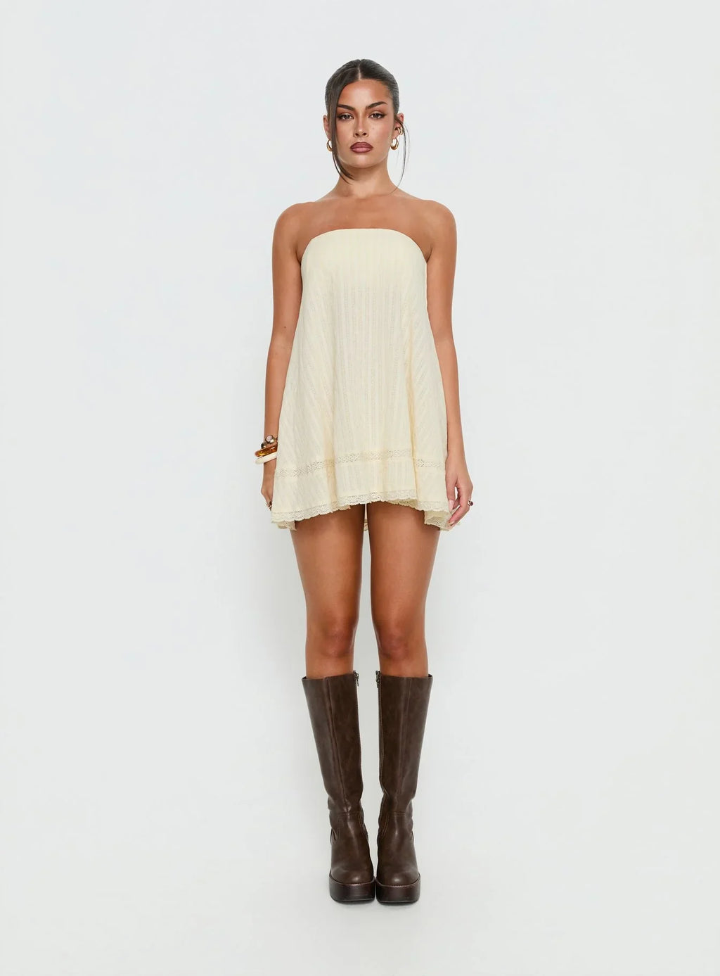 Gypsea Strapless Swing Mini Dress Butter Yellow