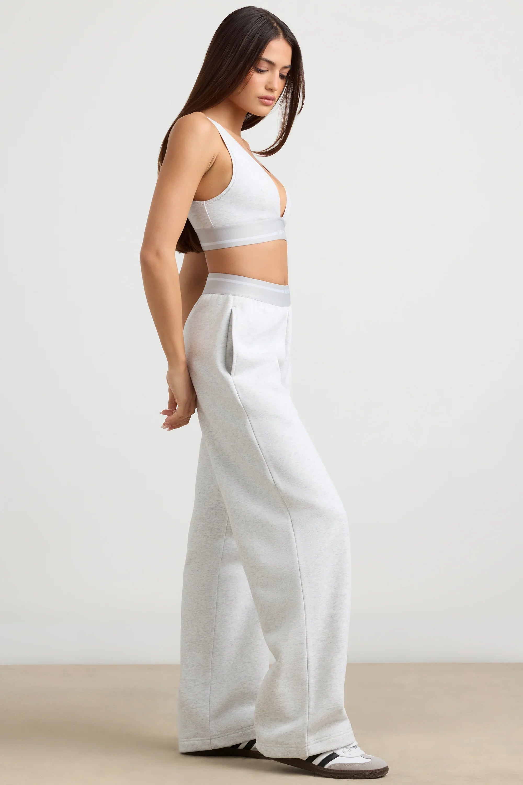 Fluid - Petite High-Waist Straight-Leg Joggers in Grey Marl