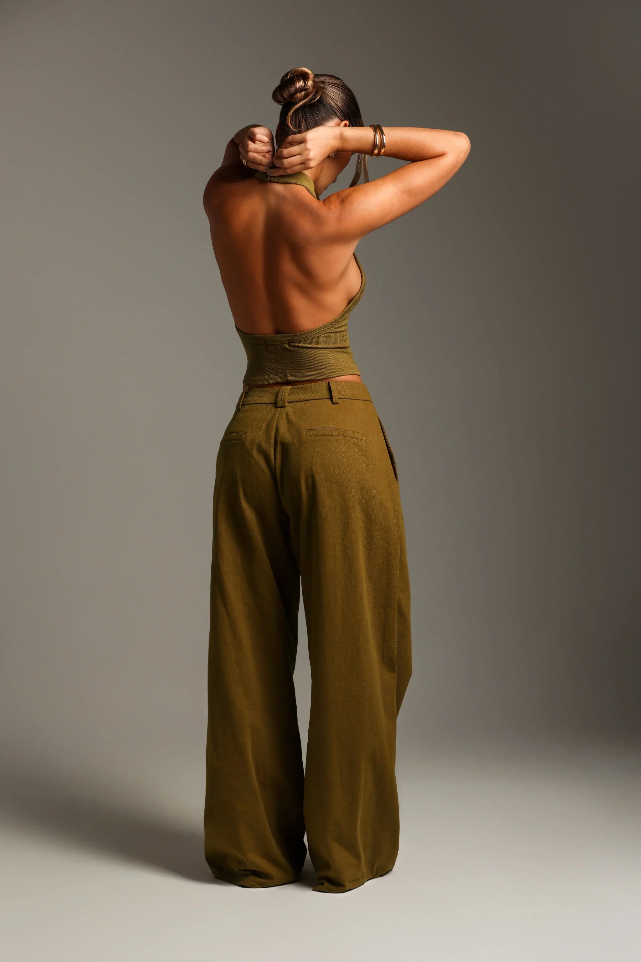 The Meridian Wide-Leg Trousers - Olive Oil