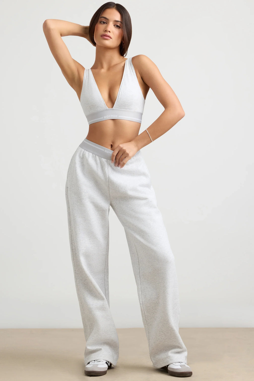 Fluid - Petite High-Waist Straight-Leg Joggers in Grey Marl