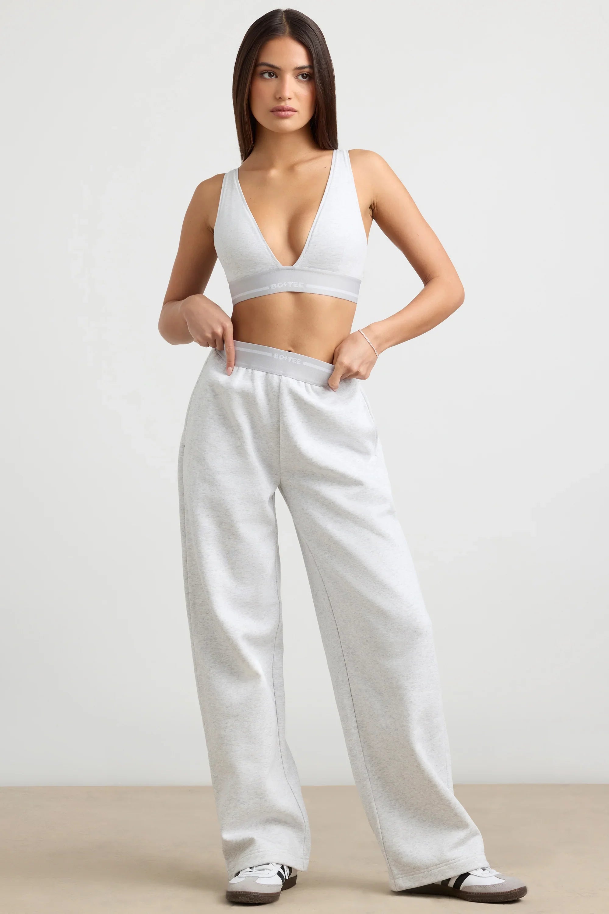 Fluid - Petite High-Waist Straight-Leg Joggers in Grey Marl