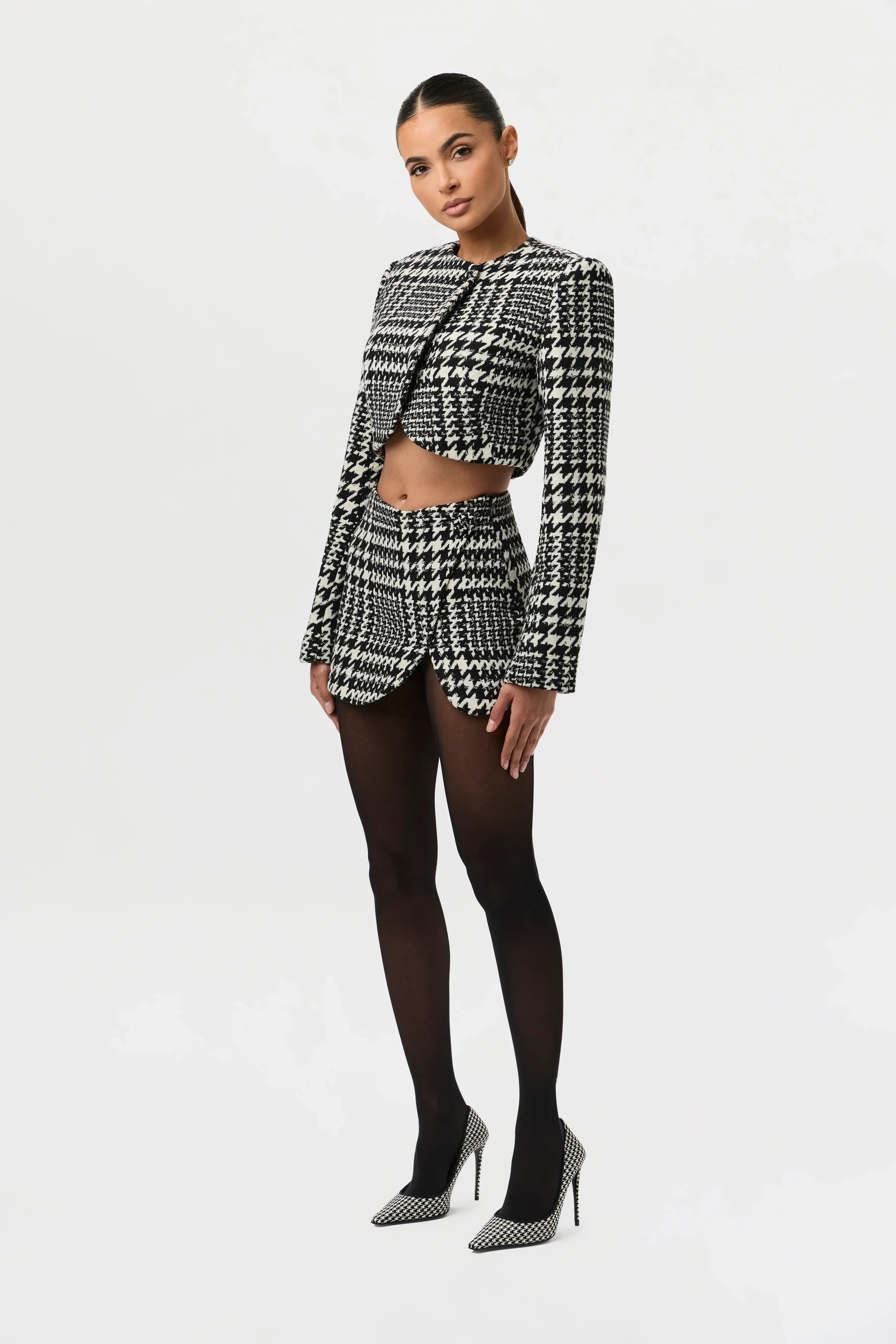 Houndstooth Plaid Mini Skirt