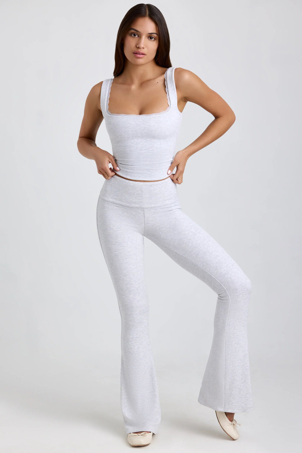 Ribbed Modal Lace-Trim Tank Top in Grey
