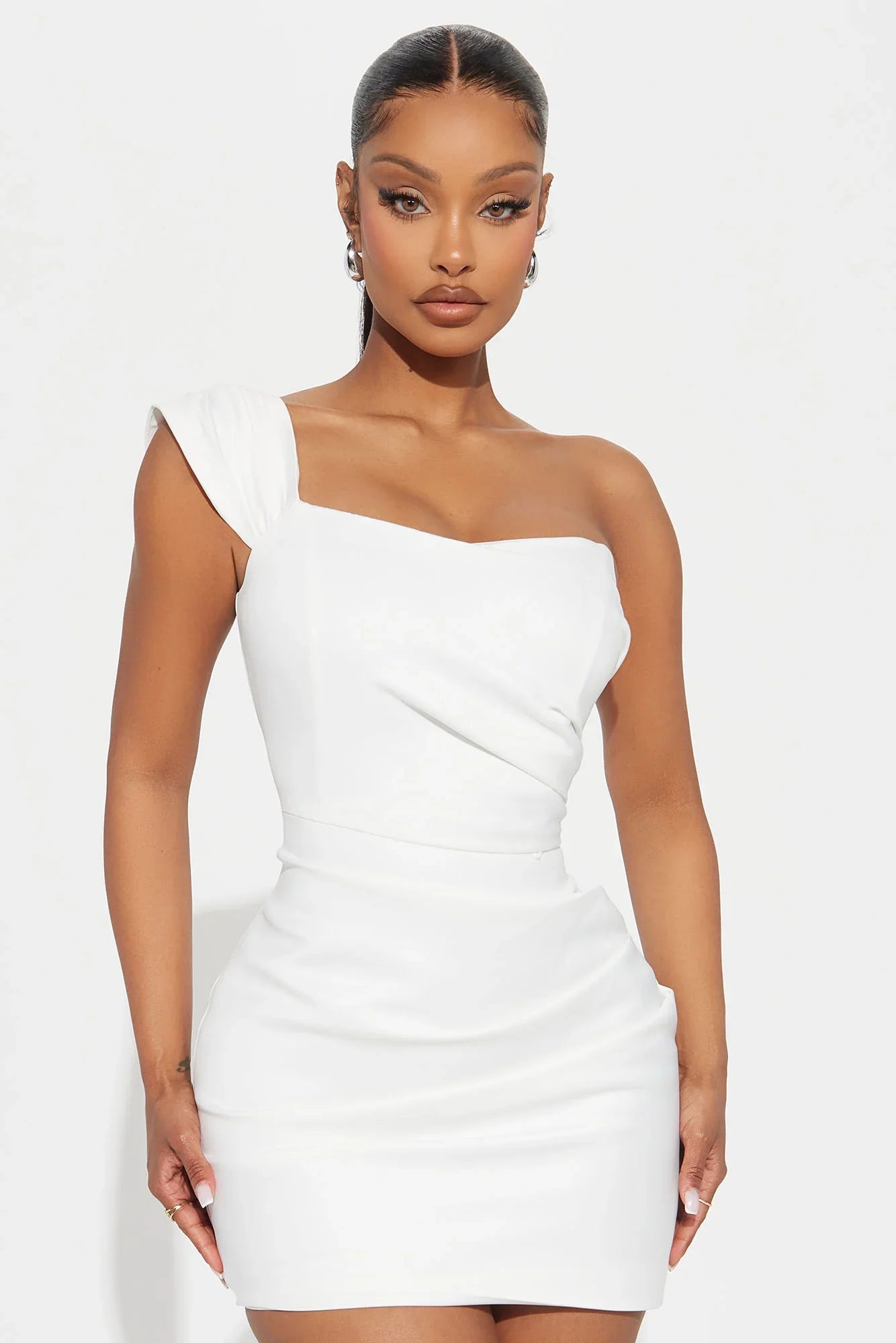 Isabella Removable Train Satin Mini Dress - White