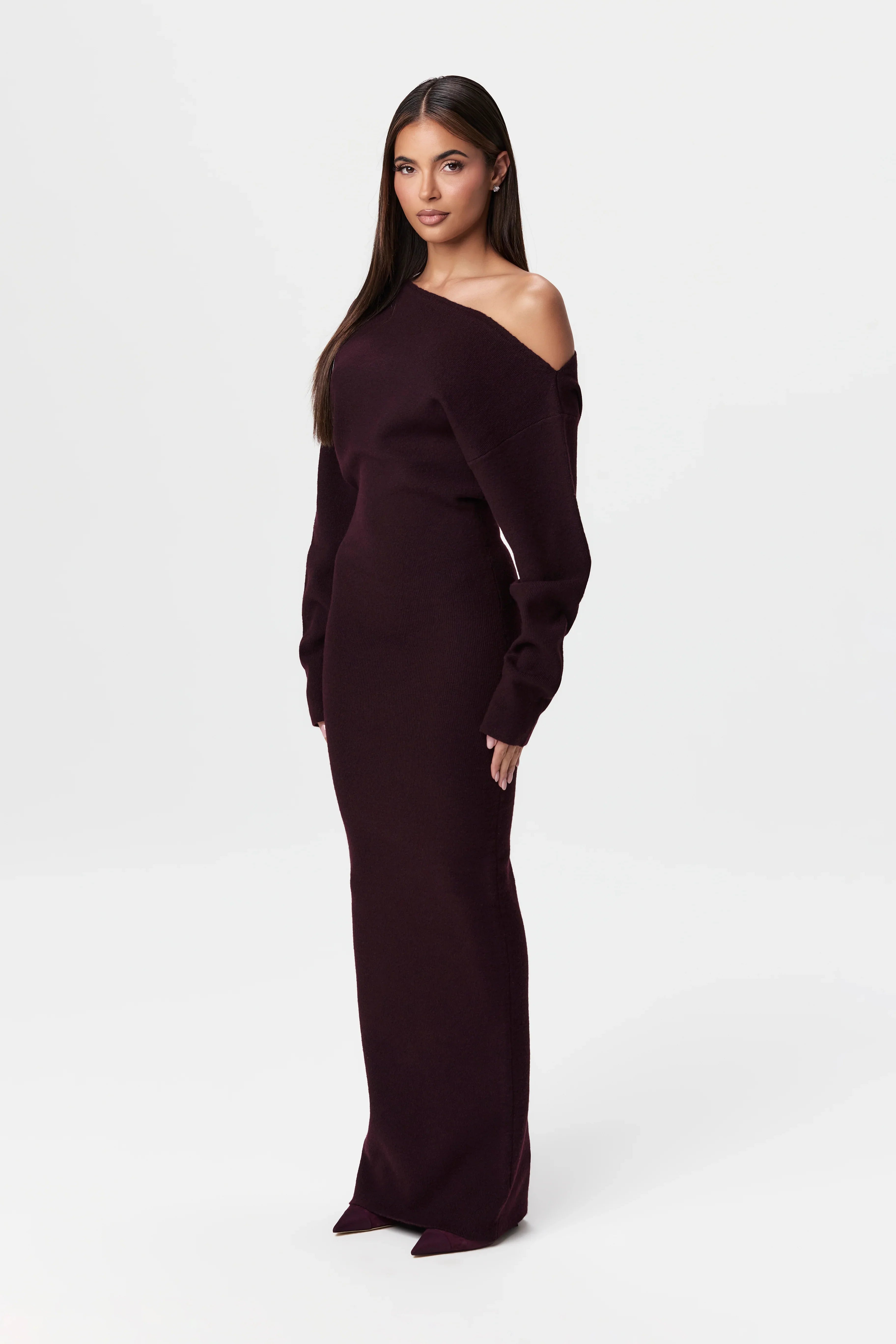 Knit Off-Shoulder Sweater Maxi Dress