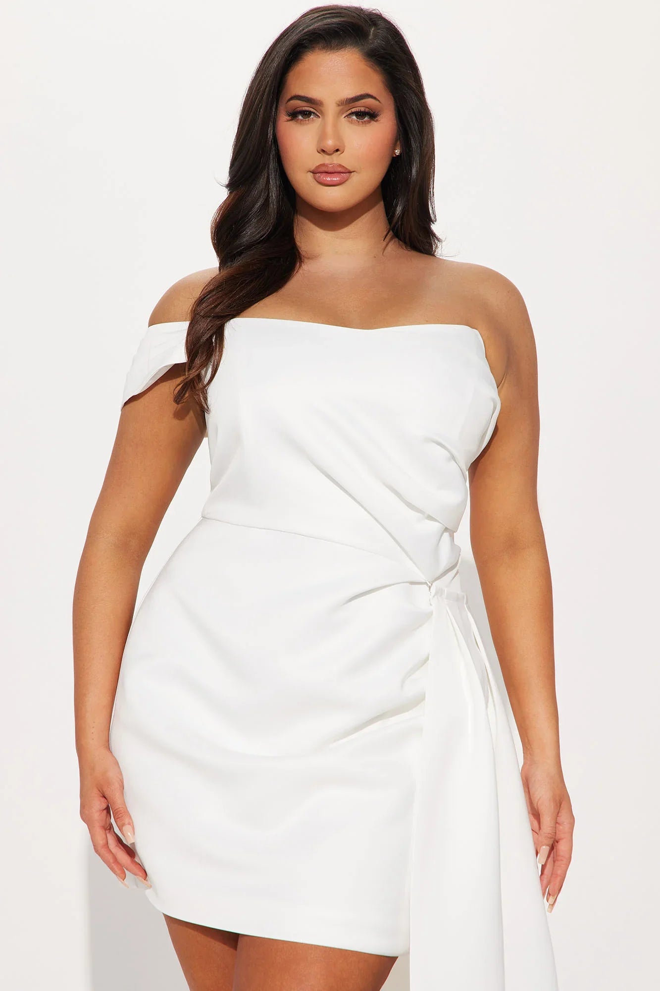 Isabella Removable Train Satin Mini Dress - White