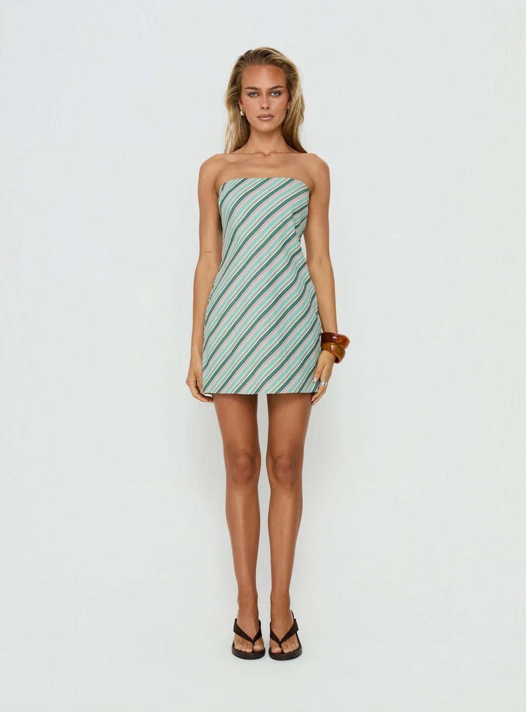 Elery Strapless Mini Dress Blue Stripe