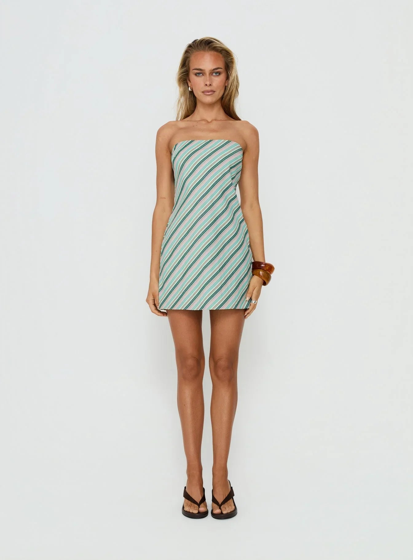 Elery Strapless Mini Dress Blue Stripe