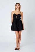 Gathered Cut-Out With Lace Trim Mini Dress