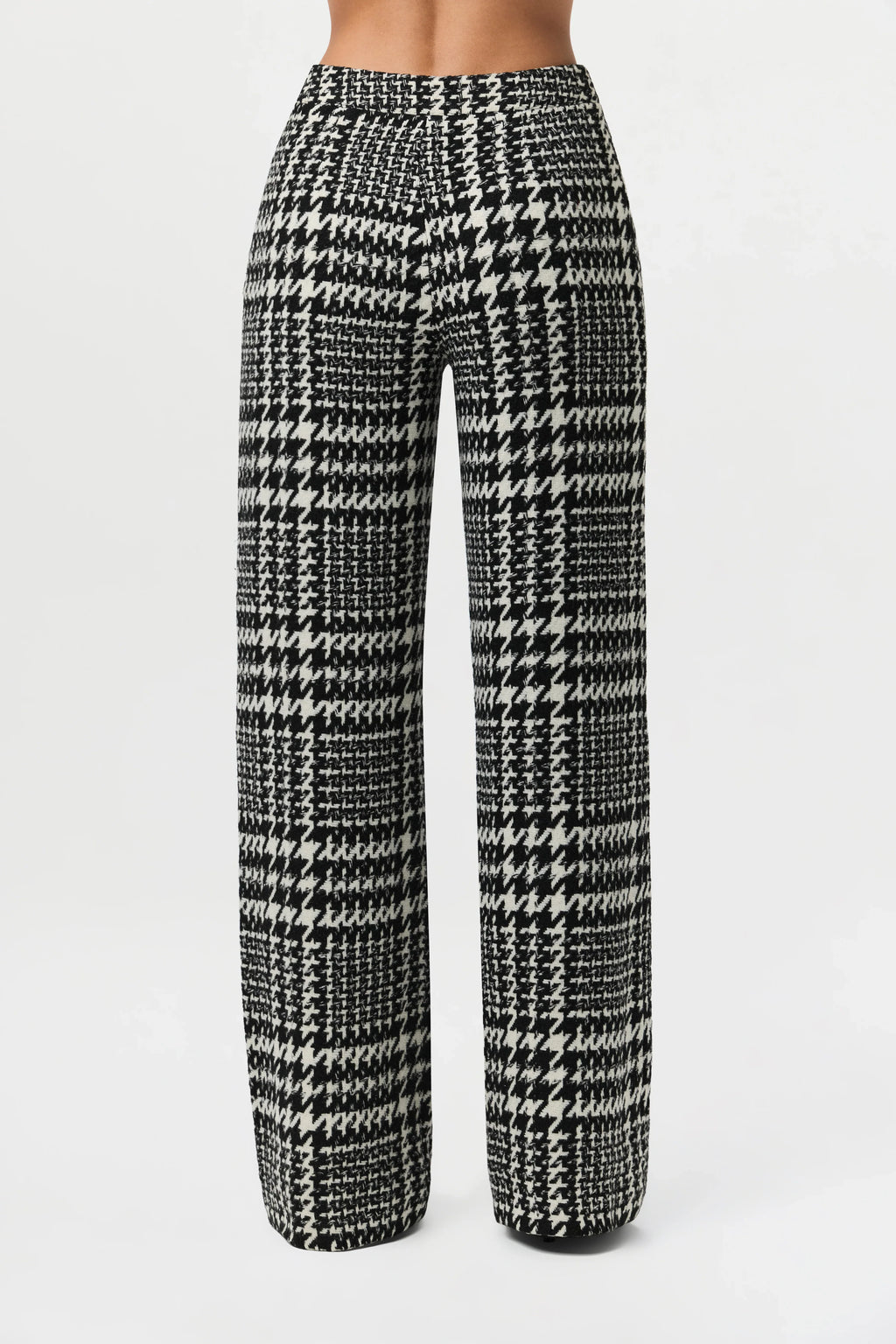 Houndstooth Plaid Wide-Leg Pants