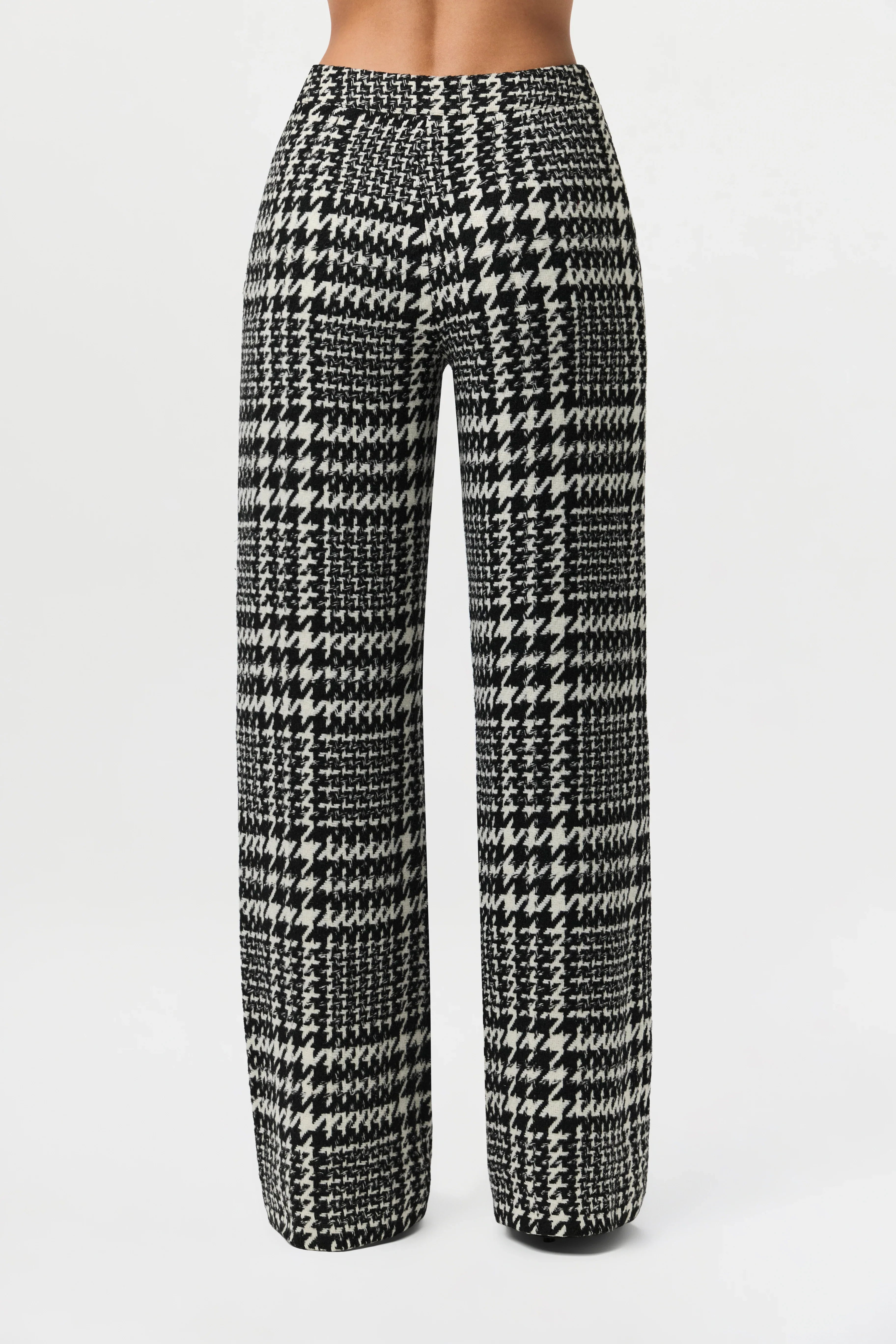 Houndstooth Plaid Wide-Leg Pants