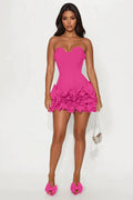 Blessed Beauty Ruffle Rosette Bandage Mini Dress - Hot Pink