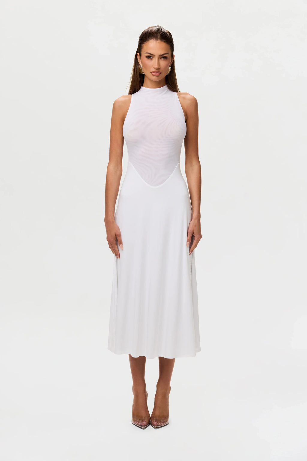 Hourglass Mesh Sleeveless Midi Dress