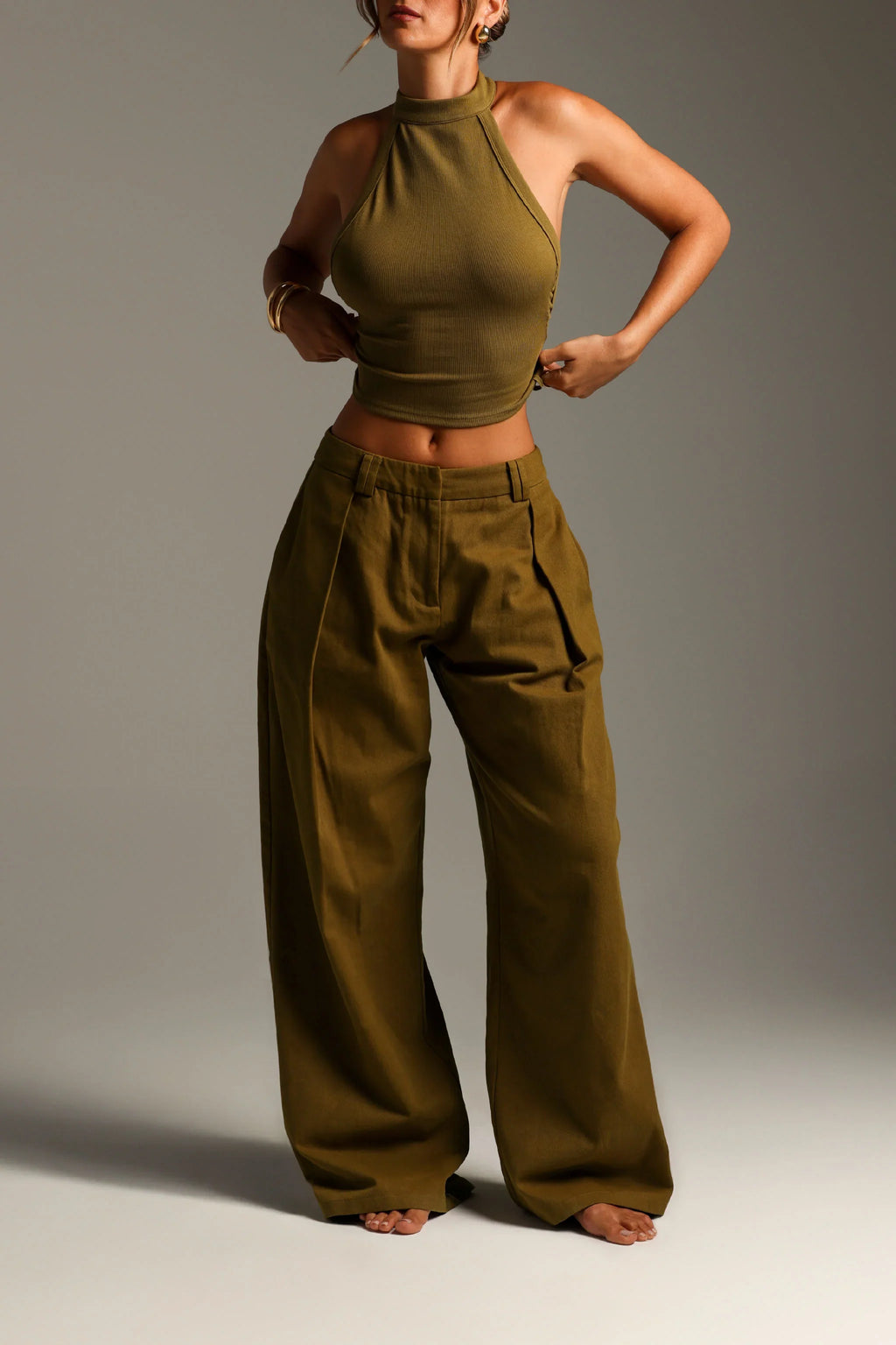 The Meridian Wide-Leg Trousers - Olive Oil