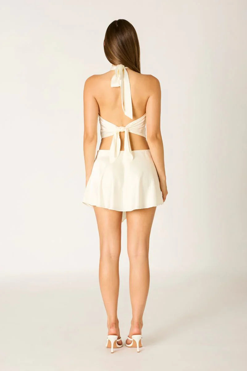 Asymmetric Satin Mini Skirt