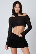 Mesh Cropped Long Sleeve Top
