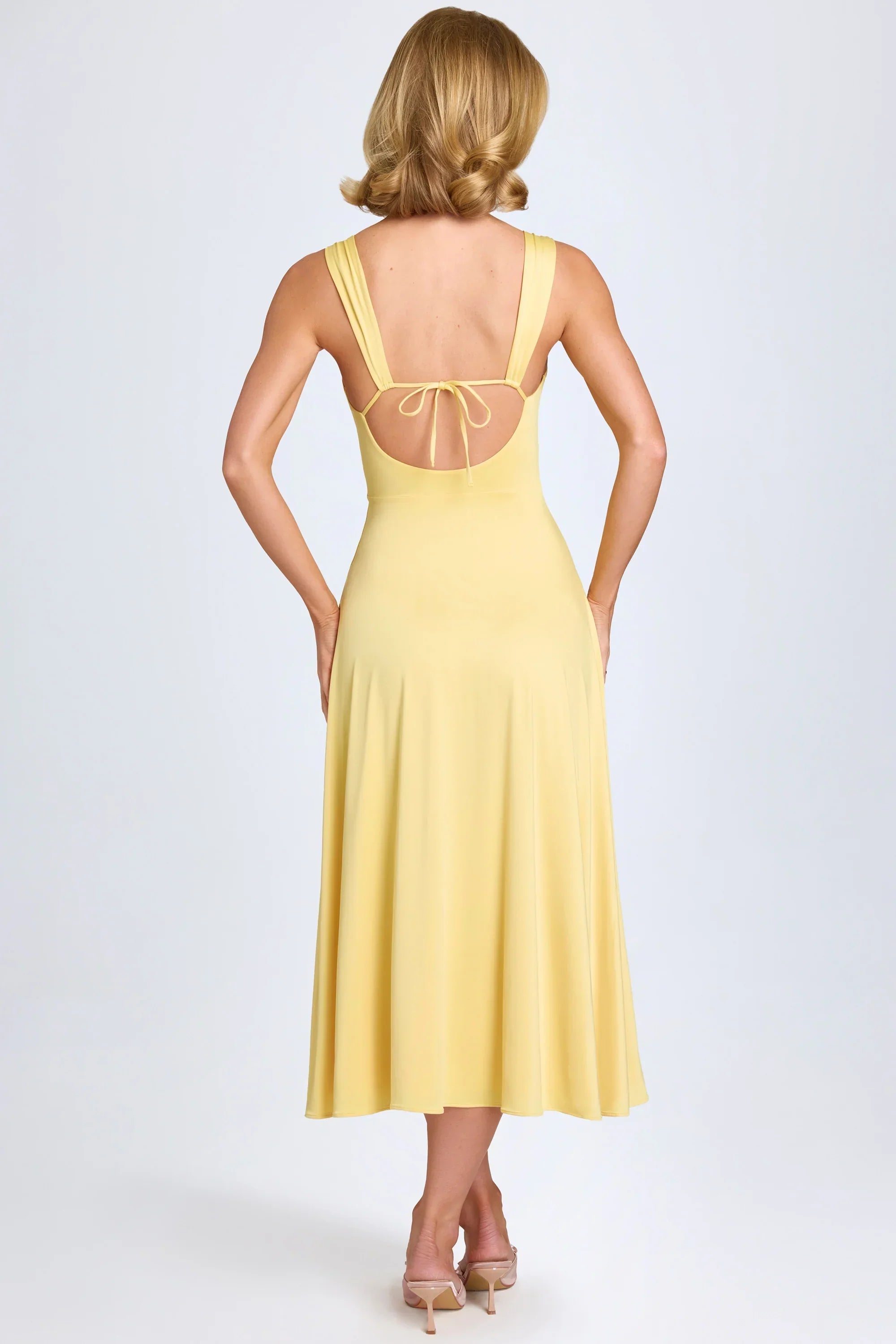 Sweetheart-Neck Ruched Midaxi Dress in Pastel Yellow