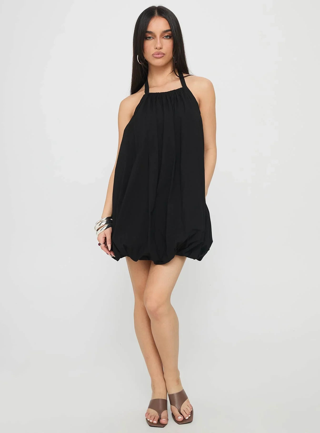 Friandise Bubble Hem Mini Dress Black