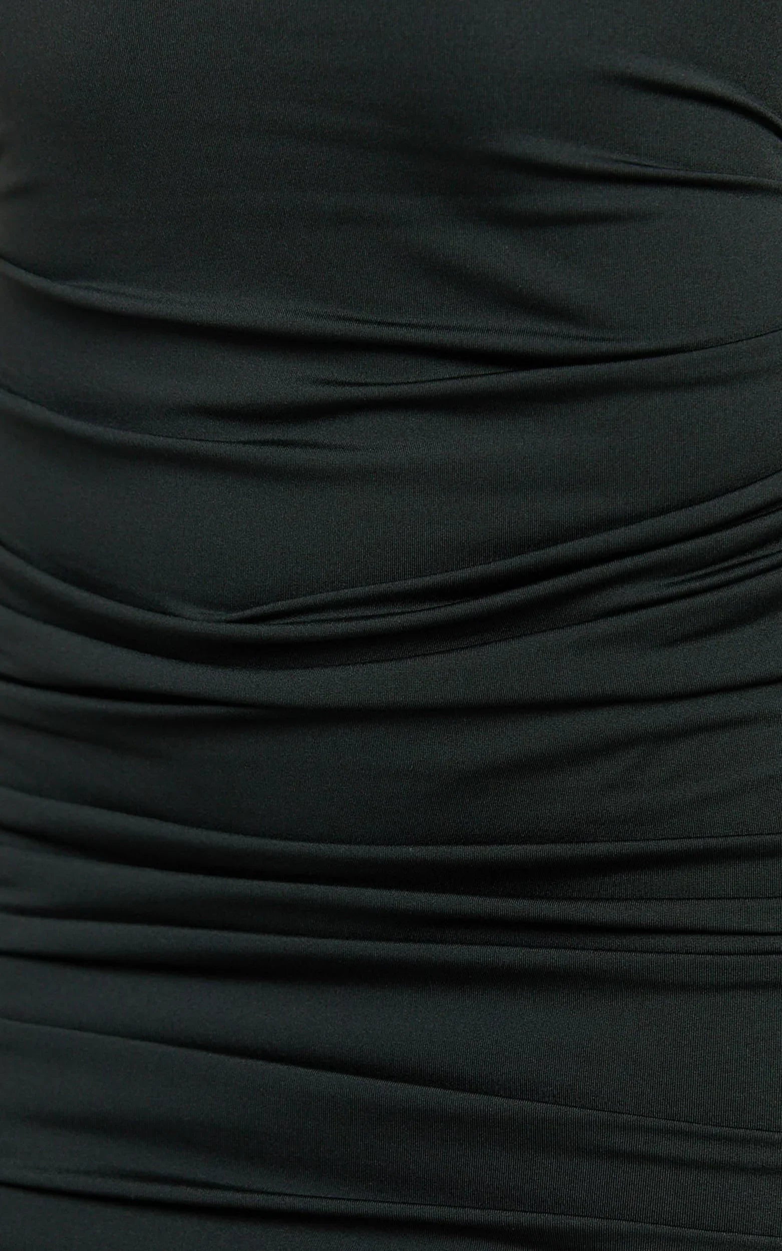 Misty Mini Dress - Wide Neckline Ruched Jersey Dress in Black