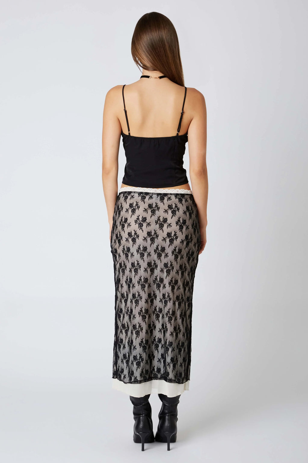 Lace Overlay Midi Skirt