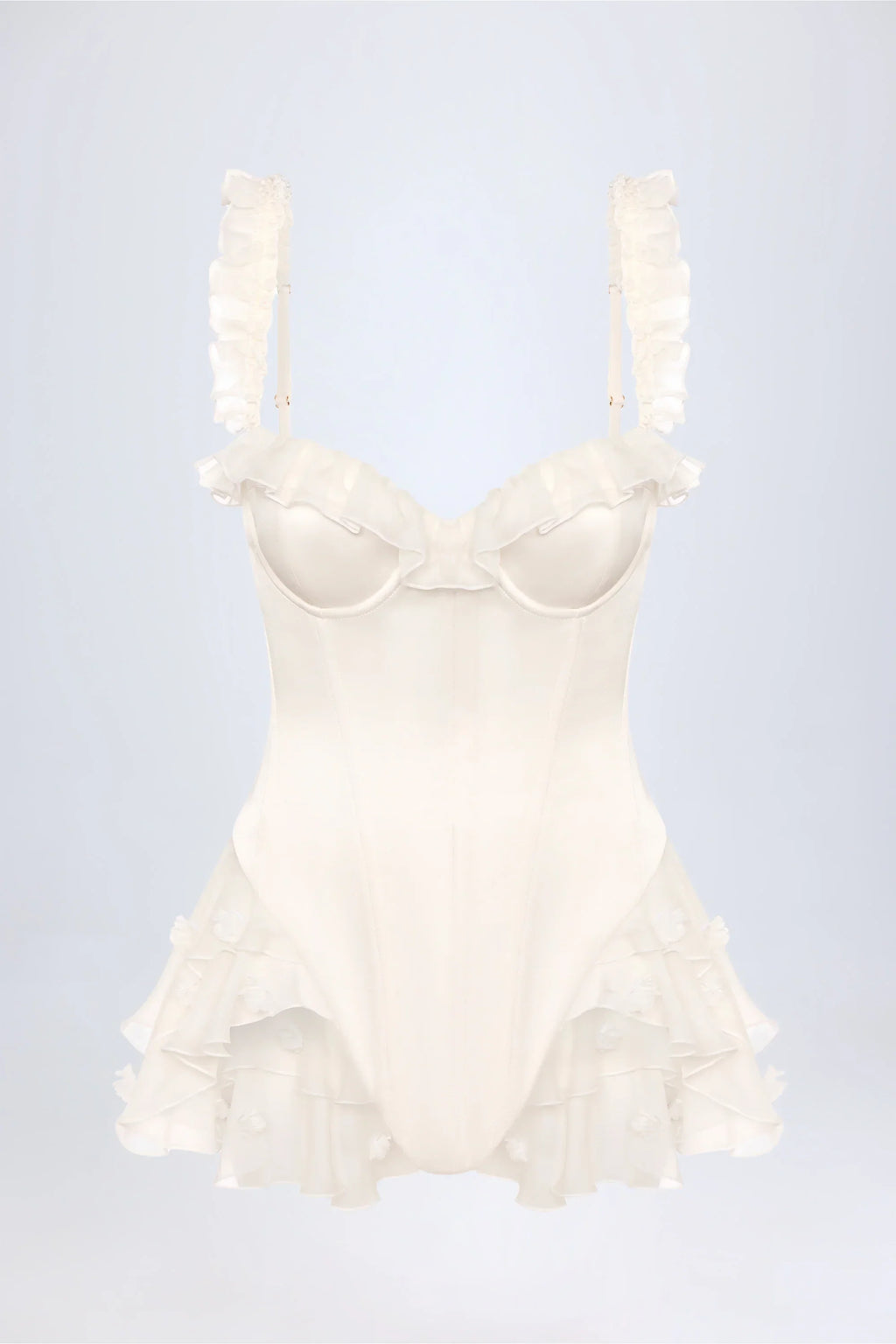 Ruffled Corset Bodysuit in White