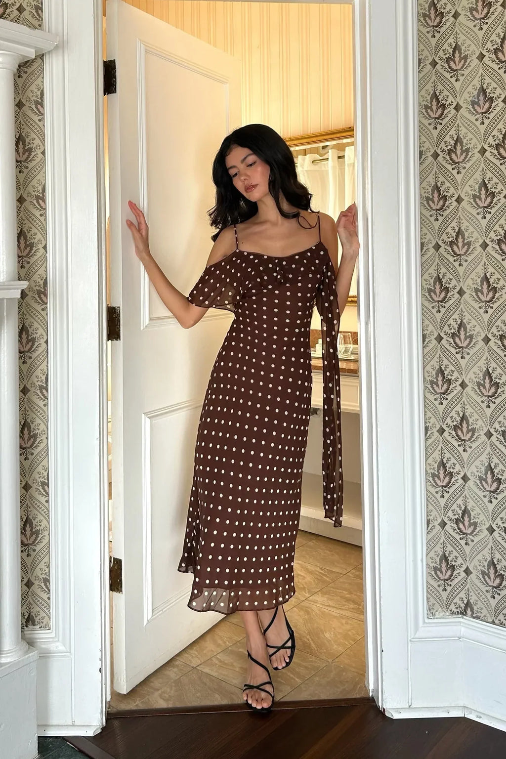 Chiffon Polka Dot Midi Dress