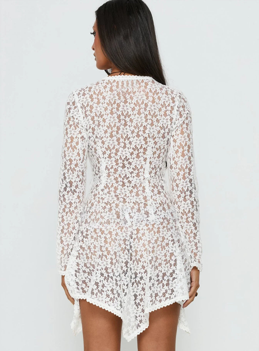 Somanie Long Sleeve Lace Mini Dress White