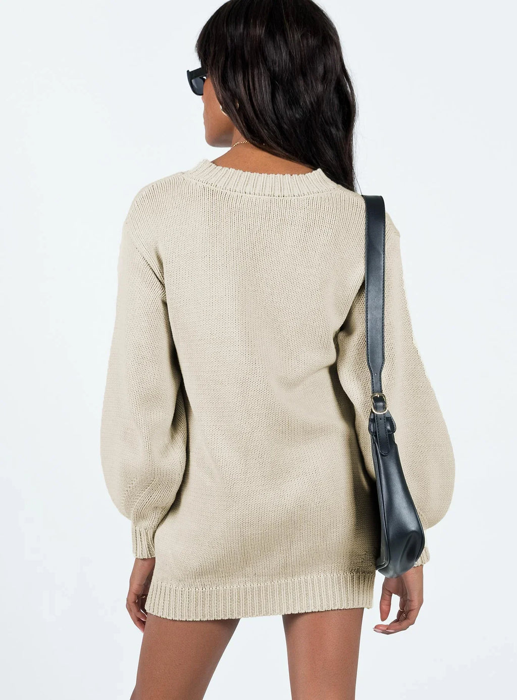 Harmony Balloon Sleeve Knit Mini Dress Beige