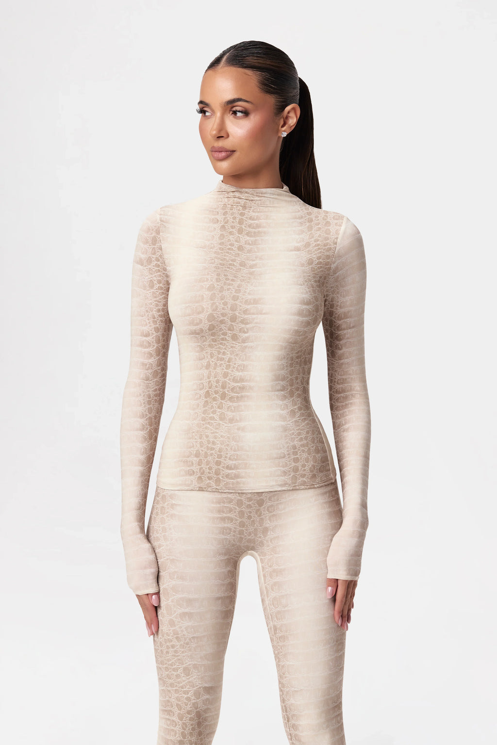 Naked Print Mock Neck Top