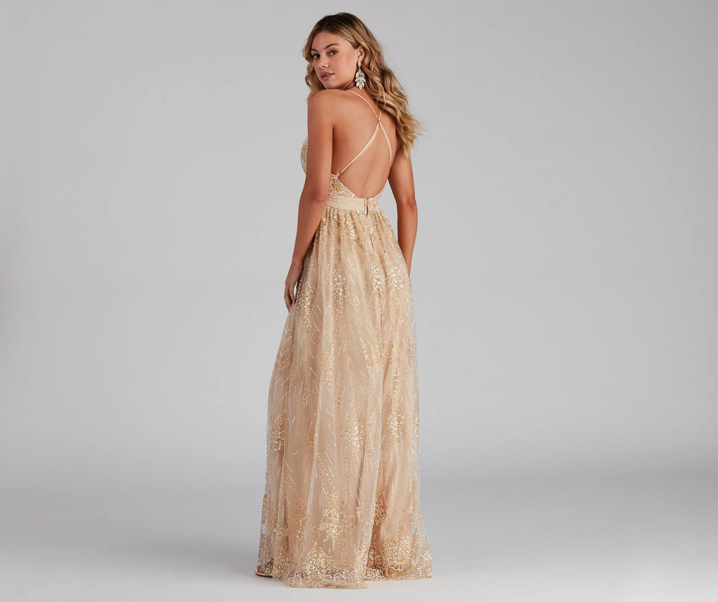 Mona Formal Plunging Glitter Dress