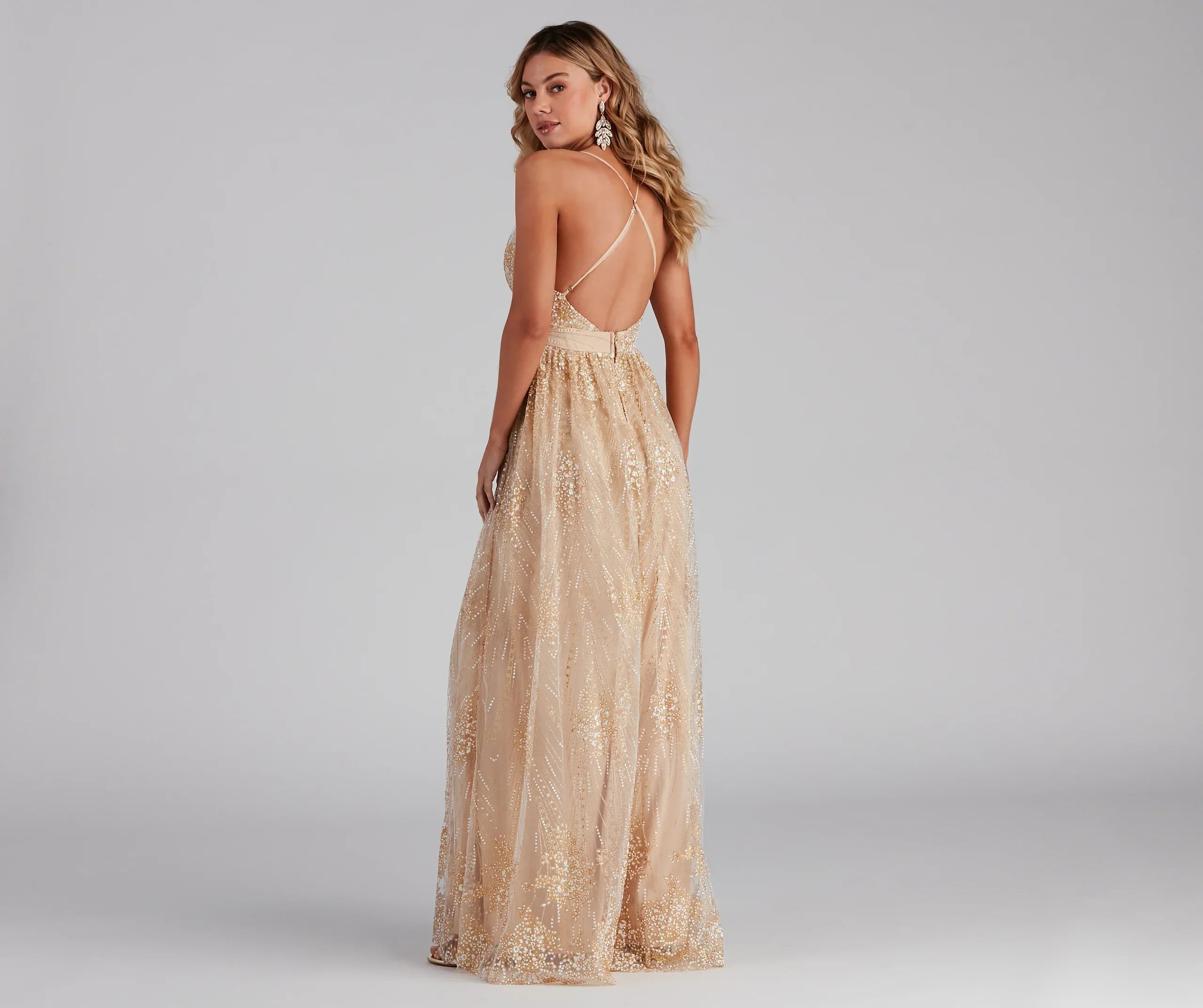 Mona Formal Plunging Glitter Dress