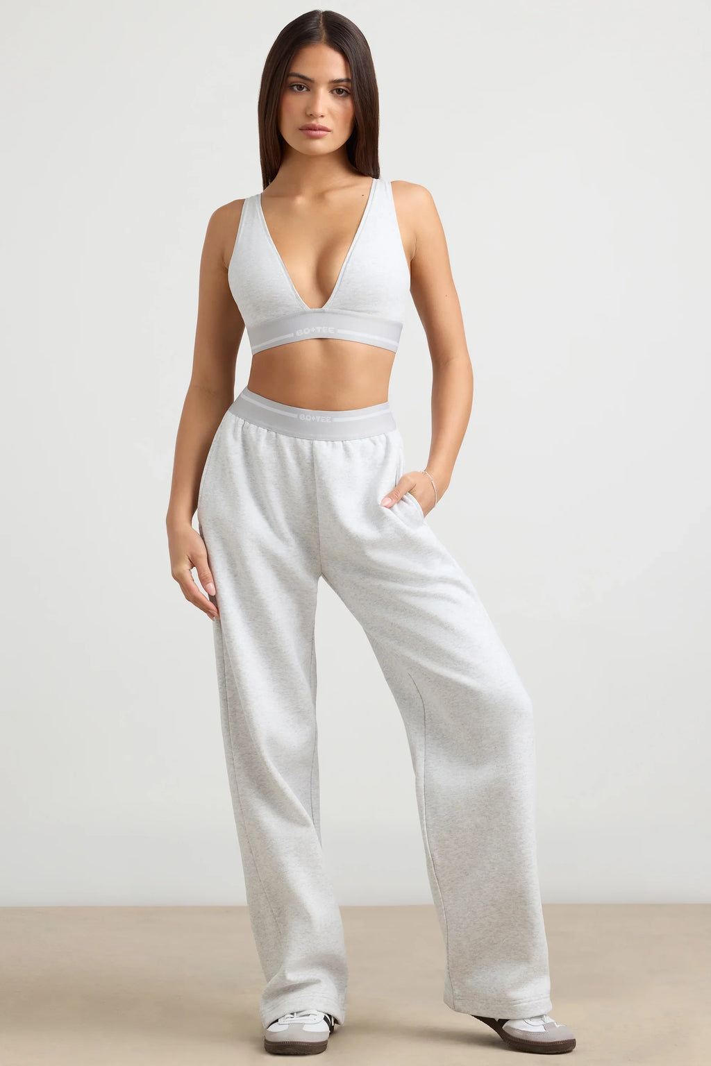 Fluid - Petite High-Waist Straight-Leg Joggers in Grey Marl