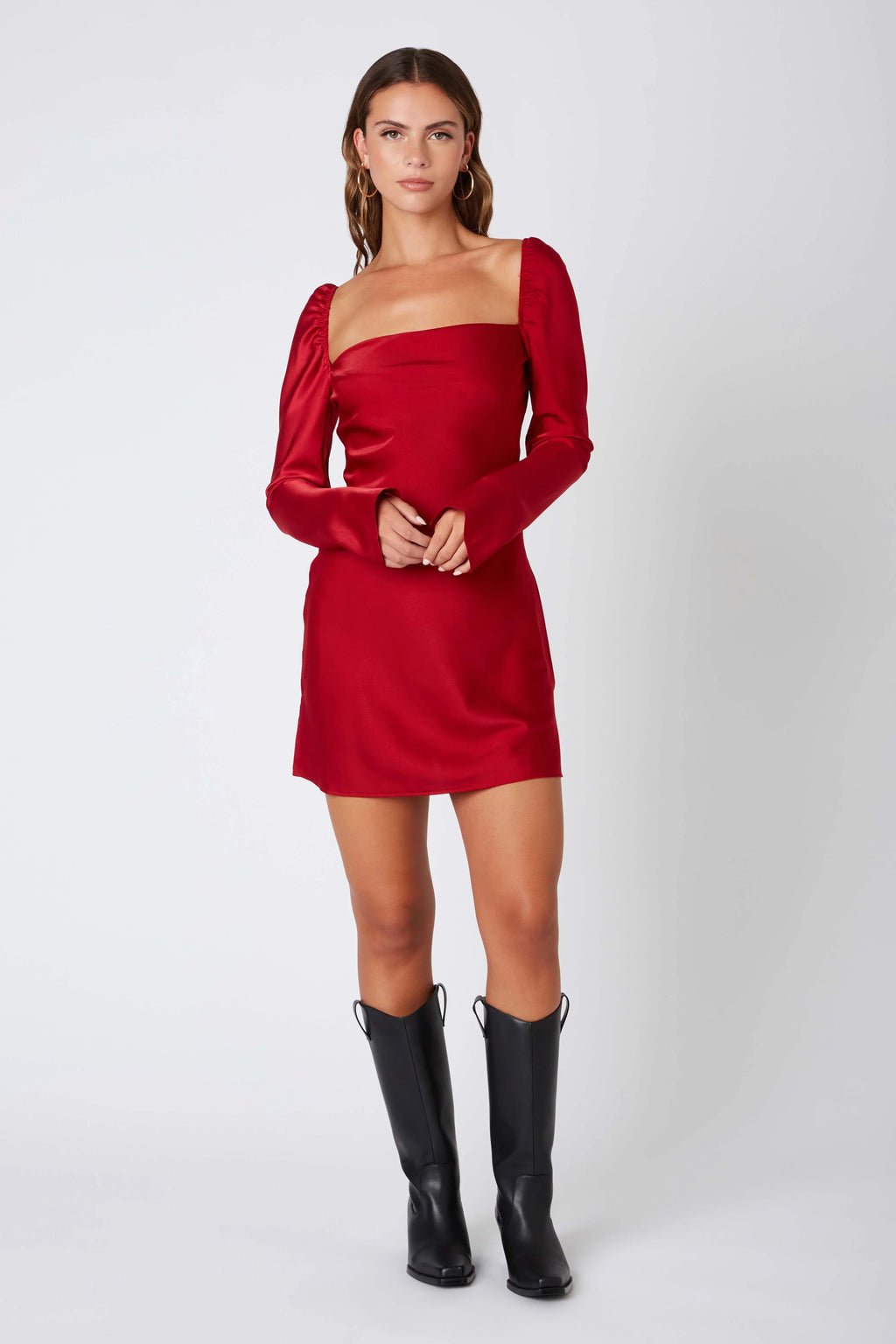 Satin Long Sleeve Mini Dress