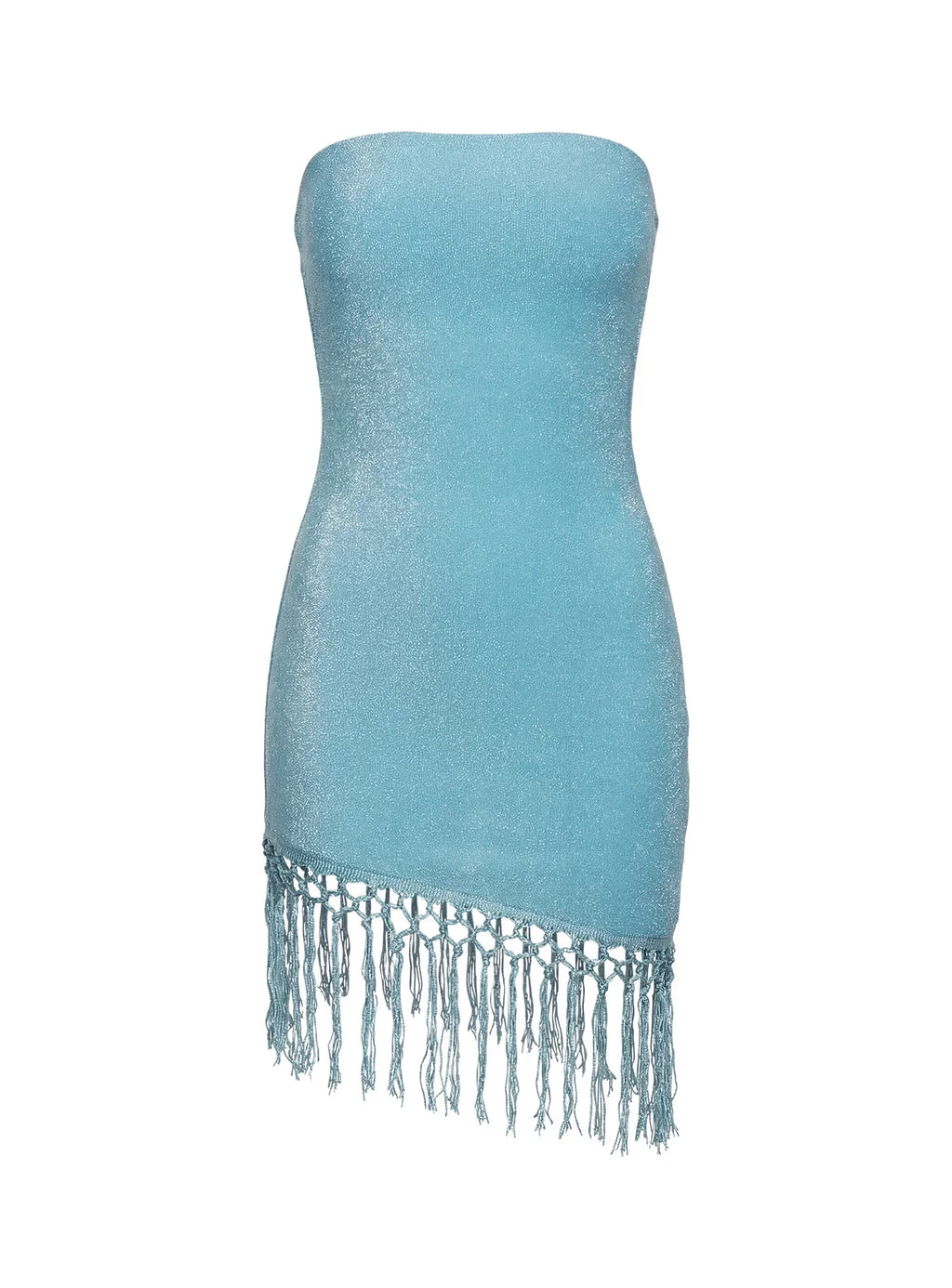 Keyana Strapless Tassel Mini Dress Blue Shimmer