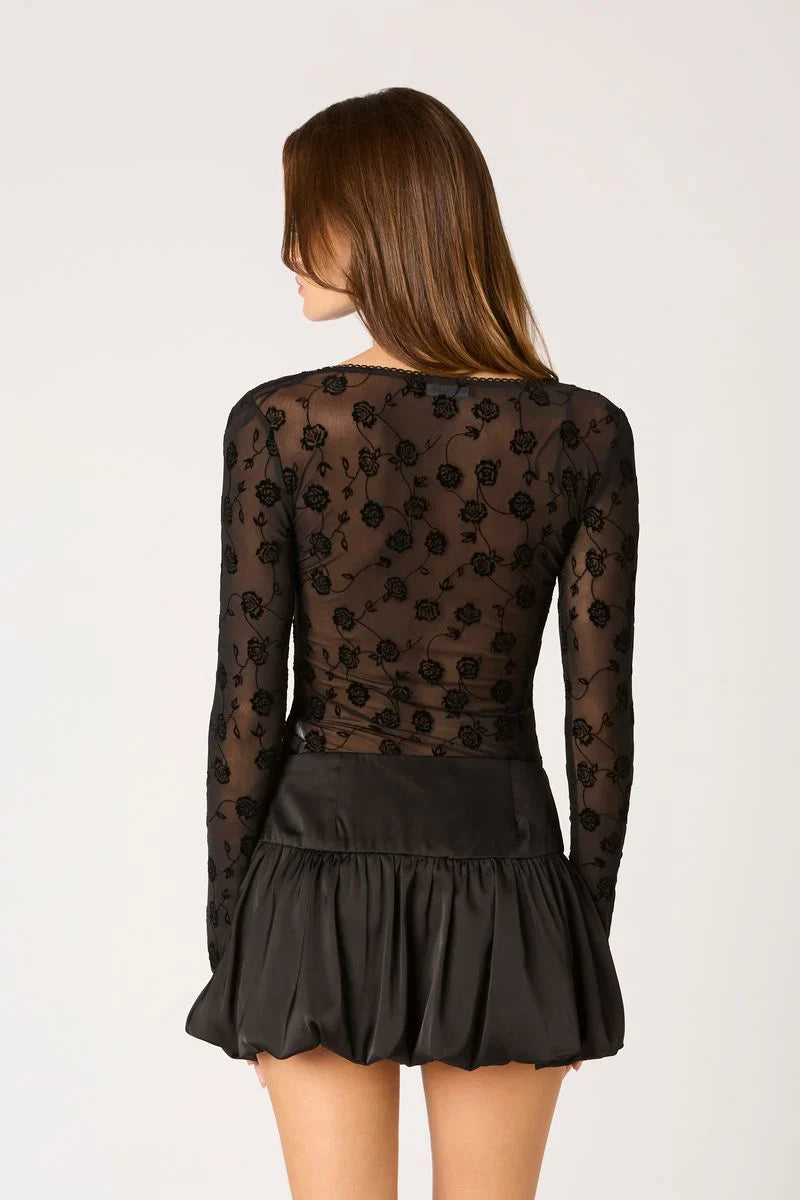 Flocked Velvet Mesh Top