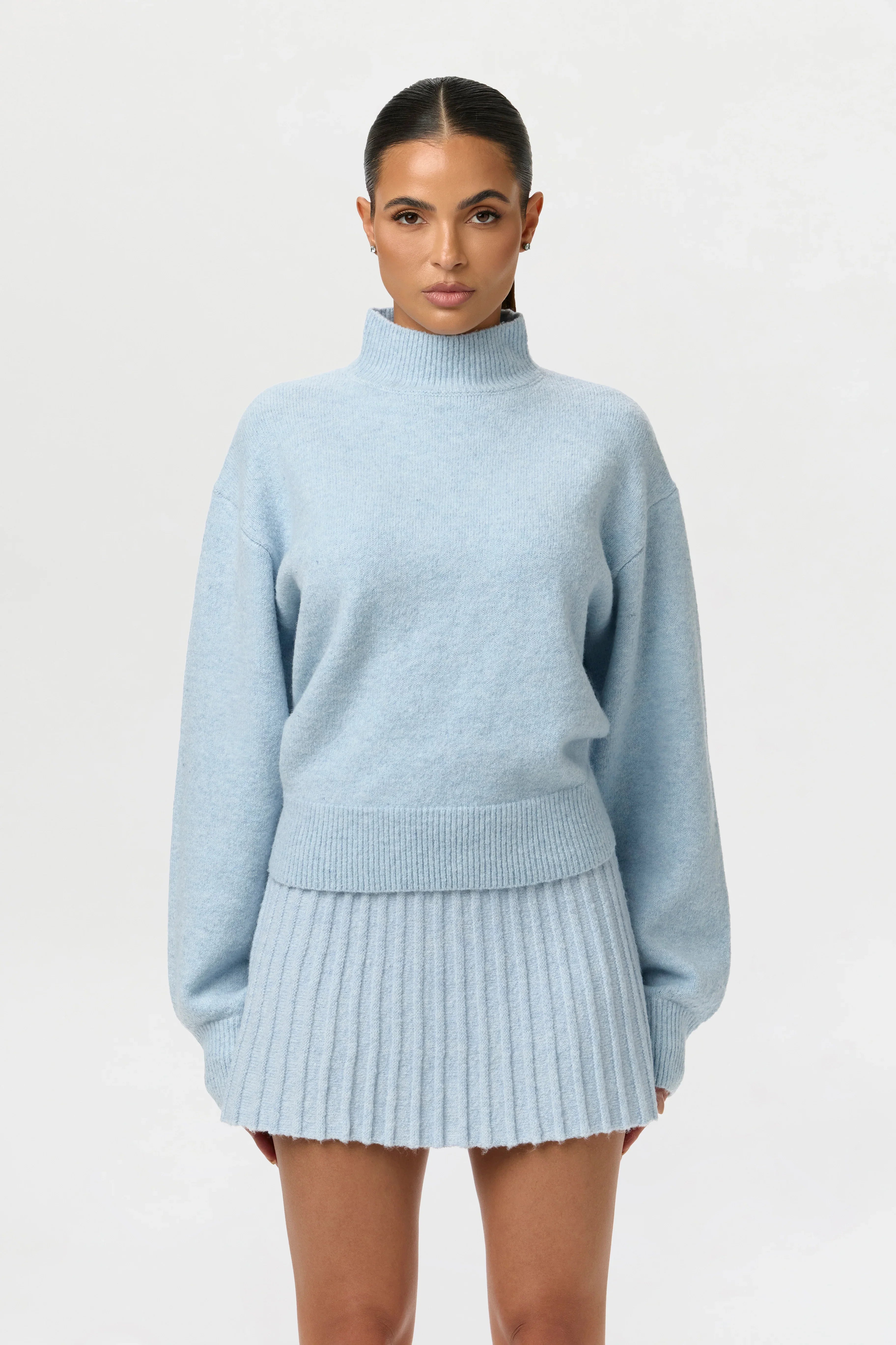 Pleated Knit Sweater Mini Skirt