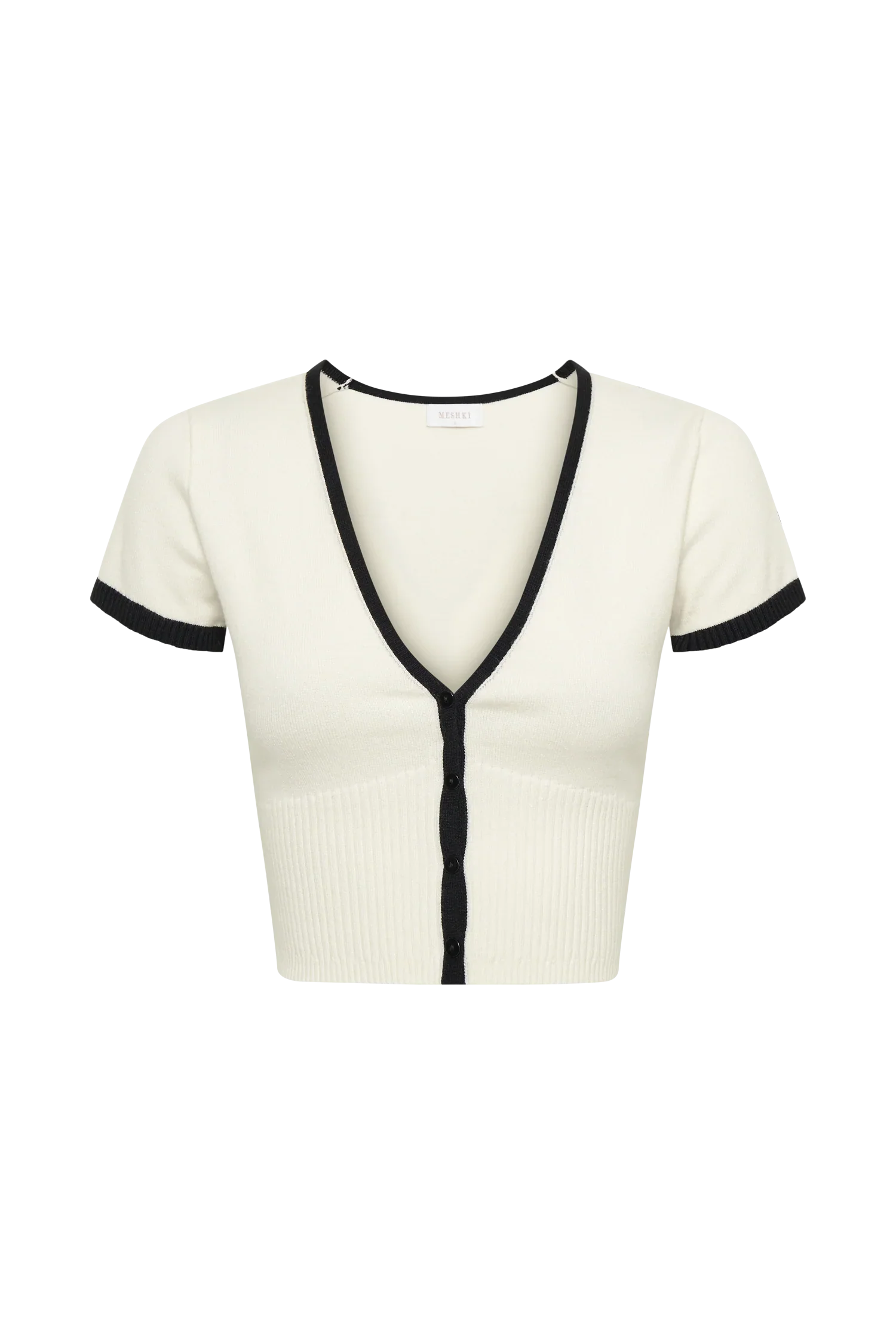 Jolene Contrast Button Up Knit Top - White