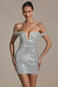 Embellished Off-Shoulder Mini Dress in White